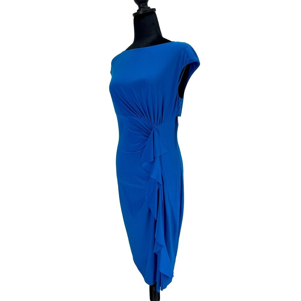 Ralph Lauren LRL Pool Blue Ruffled Twist Front Dress Boat‎ Neck NWT Size 8
